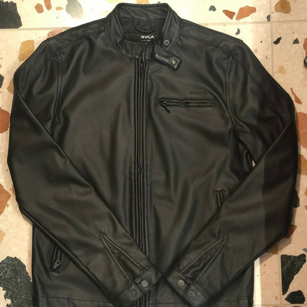 RVCA faux leather jacket cafe racer black S Small
